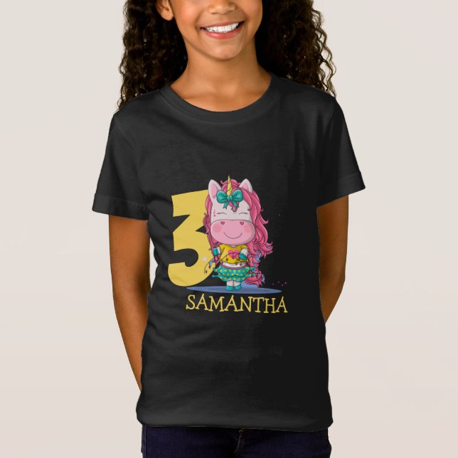Unicorn yellow3rd birthday   T-Shirt (Front)