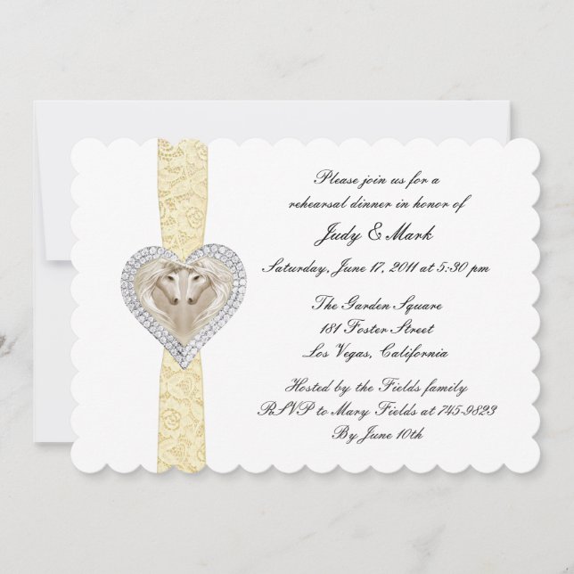 Unicorn Yellow Lace Rehearsal Dinner Invitation (Front)