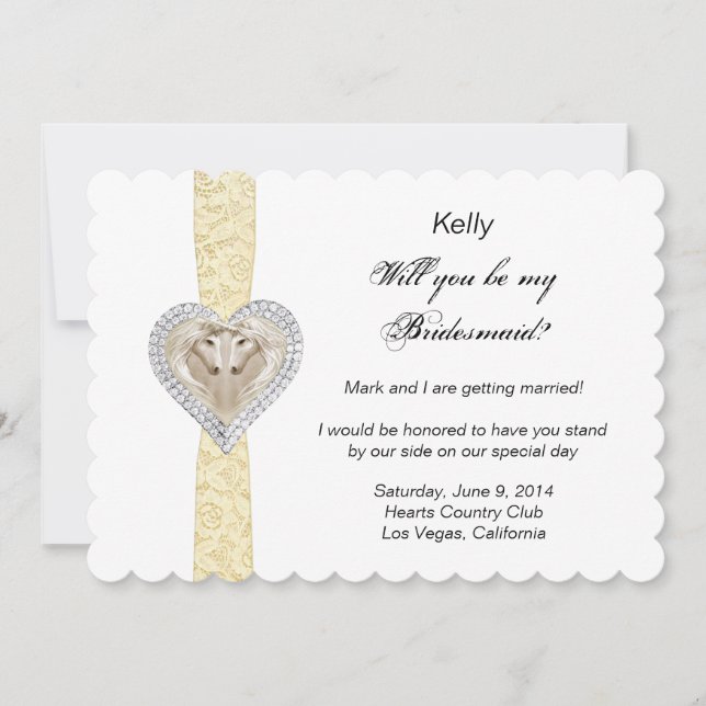 Unicorn Yellow Lace Wedding Bridesmaid Card (Front)