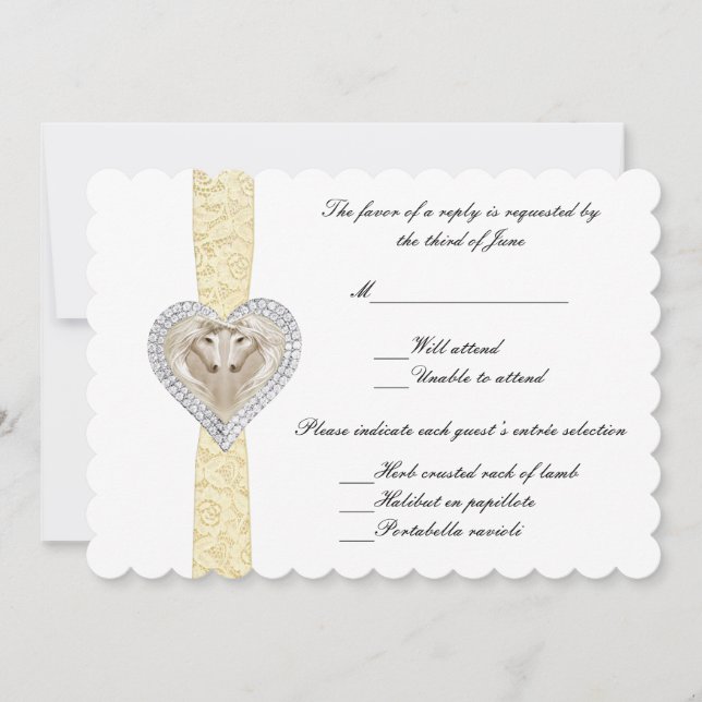Unicorn Yellow Lace Wedding Response Card (Front)