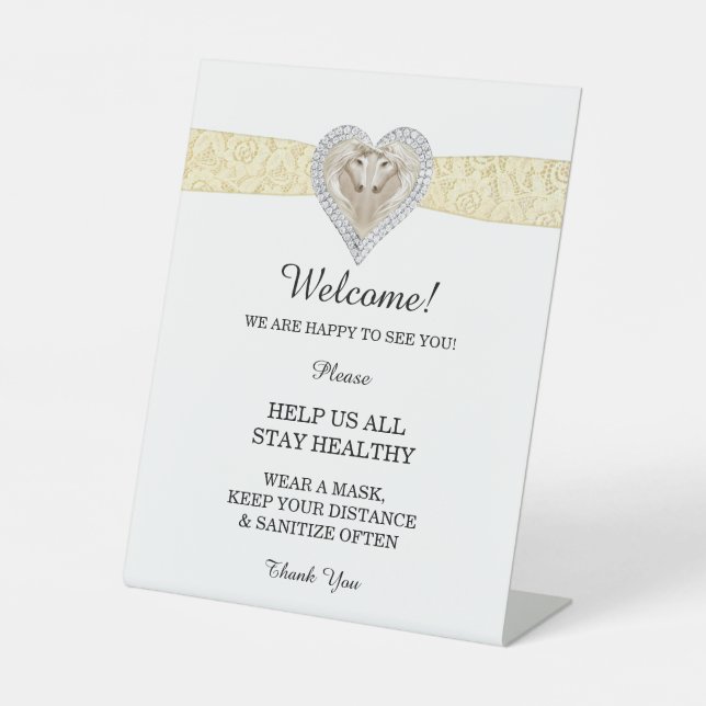 Unicorn Yellow Lace Wedding Safety  Pedestal Sign (Front)