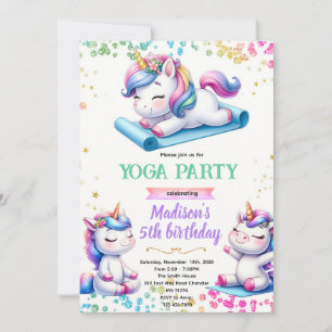 Unicorn yoga birthday party invitation