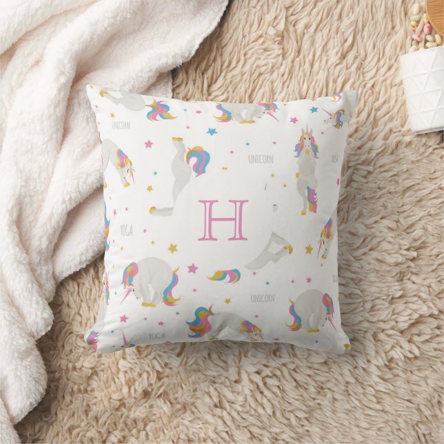 Unicorn yoga cute fun white whimsical monogram cushion (Blanket)