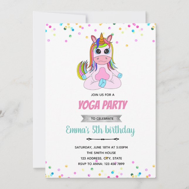 Unicorn yoga gymnastic invitation (Front)