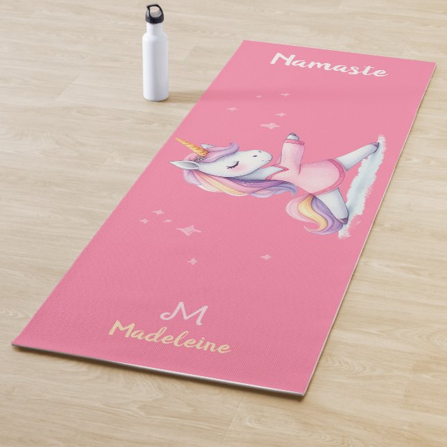 Unicorn Yoga Pose Pink Blush Cute Name Monogram Yoga Mat (In Situ)