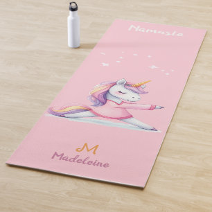 Unicorn Yoga Pose Pink Fun Namaste Name Monogram Yoga Mat