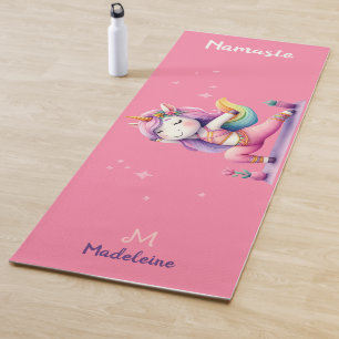 Unicorn Yoga Pose Yogi Pink Cute Name Monogram Yoga Mat