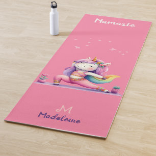 Unicorn Yoga Pose Yogi Pink Purple Name Monogram Yoga Mat