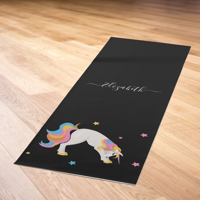 Unicorn yoga poses cute fun name black mat (Creator Uploaded)