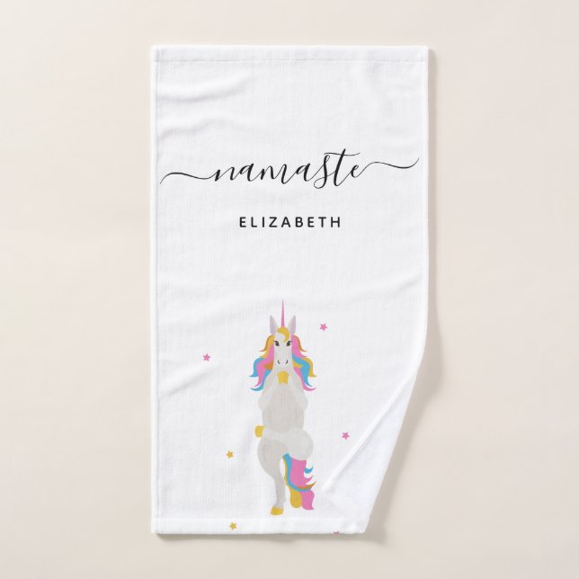 Unicorn yoga poses cute fun white Namaste name Hand Towel (Hand Towel)