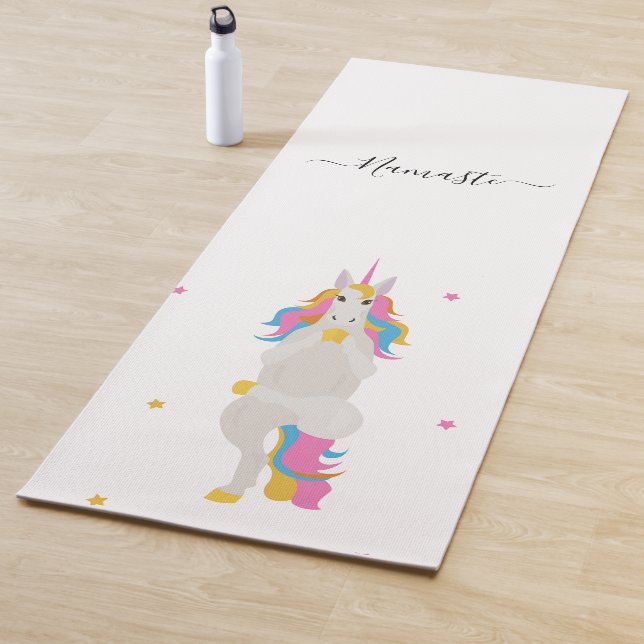 Unicorn yoga poses cute fun white namaste yoga mat (In Situ)