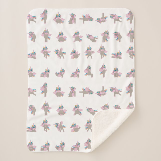 Unicorn Yoga Poses Pattern Design Sherpa Blanket (Front)