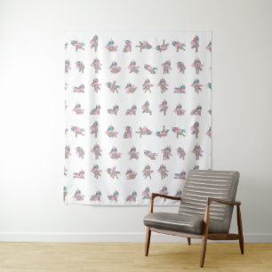 Unicorn Yoga Poses Pattern Design Tapestry