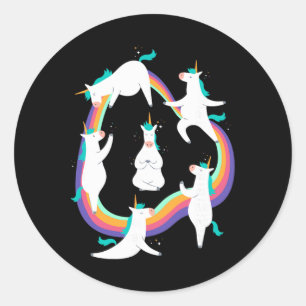 Unicorn Yoga Sun Salutation Poses Rainbow Meme Classic Round Sticker