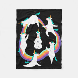 Unicorn Yoga Sun Salutation Poses Rainbow Meme Fleece Blanket
