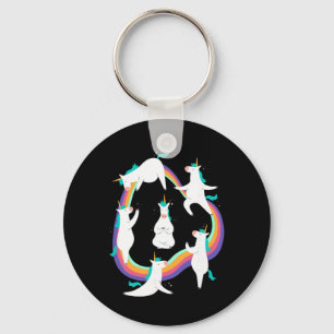 Unicorn Yoga Sun Salutation Poses Rainbow Meme Key Ring