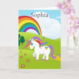 Unicorn Young Girls Birthday Personalise Name Age Card