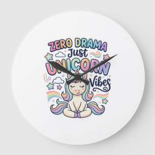Unicorn Zero Drama Just Unicorn Vibes Bold Typogra Large Clock