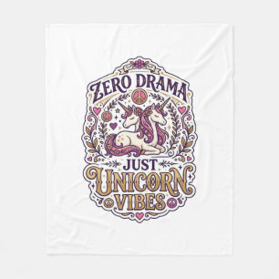 Unicorn Zero Drama Just Unicorn Vibes Stylish Whit Fleece Blanket