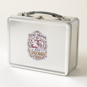 Unicorn Zero Drama Just Unicorn Vibes Stylish Whit Metal Lunch Box
