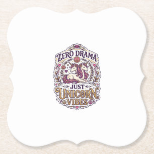 Unicorn Zero Drama Just Unicorn Vibes Stylish Whit Paper Coaster