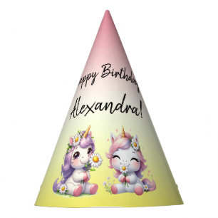 Unicorns and daisies, "Happy Birthday"  Party Hat