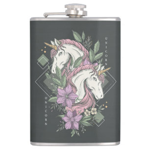 Unicorns and Flowers Hip Flask