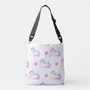Unicorns and Hearts Pattern Cute Pastel Crossbody Bag