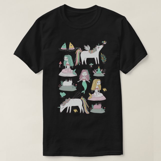Unicorns and mermaids on the pond T-Shirt (Design Front)