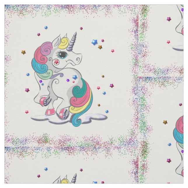Unicorns and Rainbow Glitter Fabric (Swatch)