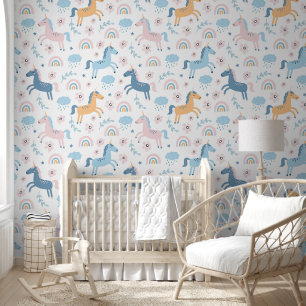 Unicorns and Rainbows Baby Nursery  Wallpaper