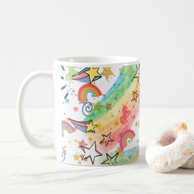 unicorns and rainbows coffee mug (With Donut)