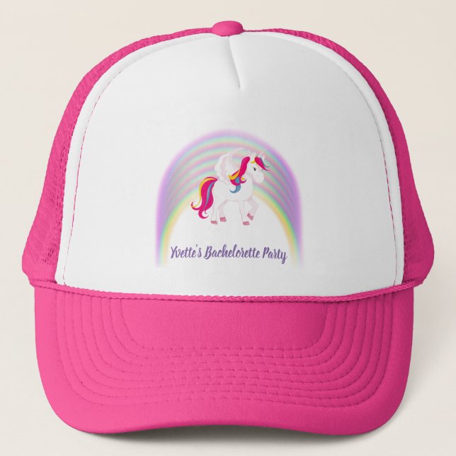 Unicorns and Rainbows Custom Text Trucker Hat (Front)