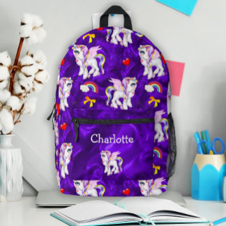 Unicorns and Rainbows Magical Purple Printed Backpack