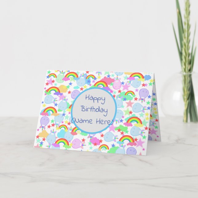 Unicorns And Rainbows Personalised Birthday Card (Front)