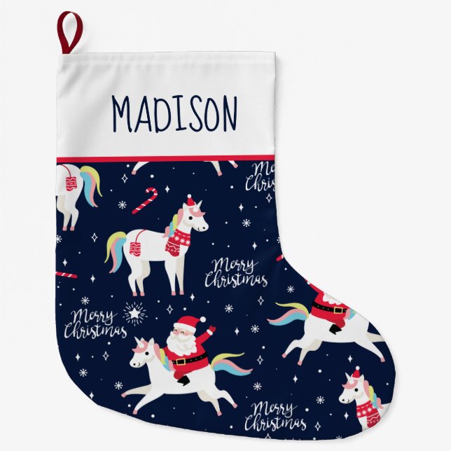 Unicorns and Santas Large Christmas Stocking (Front)