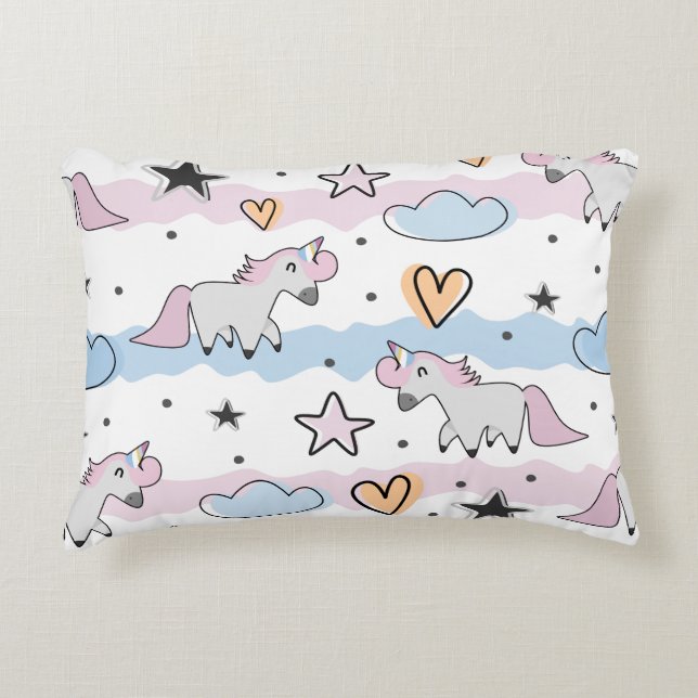 Unicorns and stars pattern decorative cushion (Front)