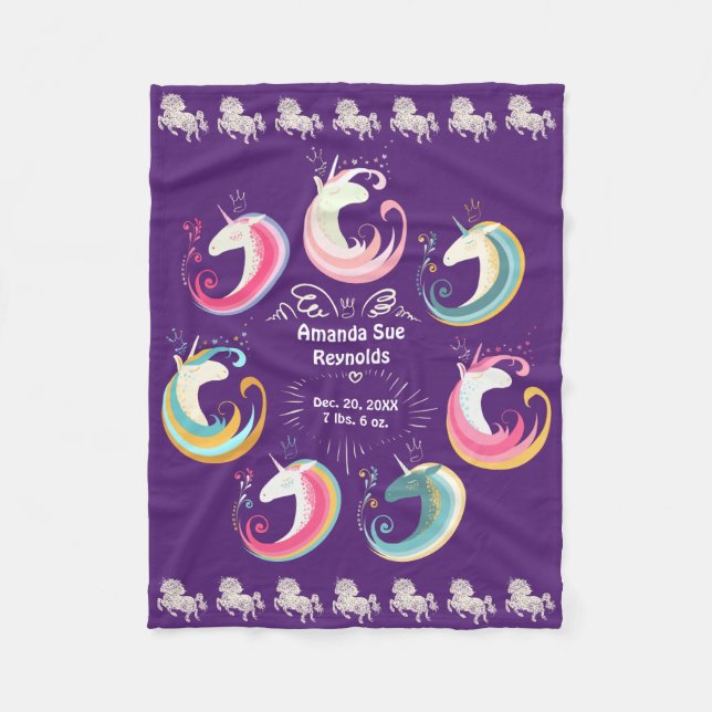 Unicorns Baby Keepsake (Change Colours) Fleece Blanket (Front)