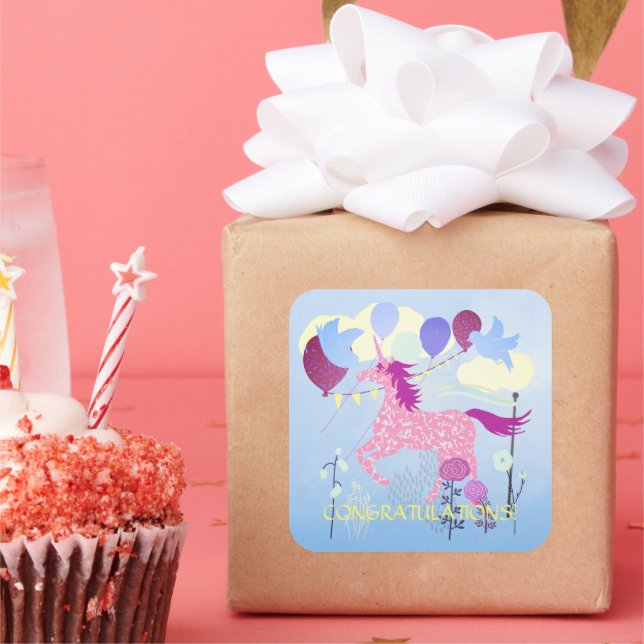 Unicorn's Birthday Party custom Square Sticker (Party)