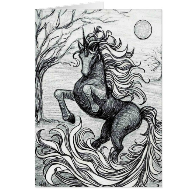 Unicorns Black Unicorn Black & White Drawing (Front)