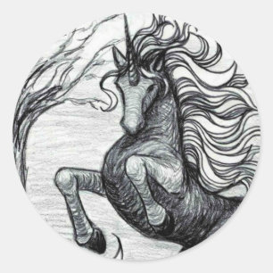 Unicorns Black Unicorn Black & White Drawing Classic Round Sticker