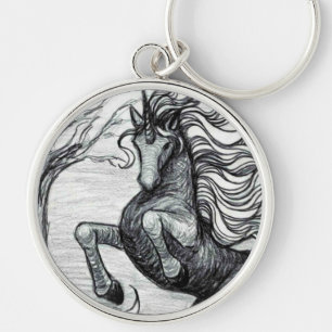 Unicorns Black Unicorn Black & White Drawing Key Ring