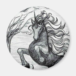 Unicorns Black Unicorn Black & White Drawing Magnet