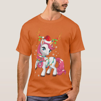 Unicorns Christmas Lights Funny Reindeer Family Ch T-Shirt
