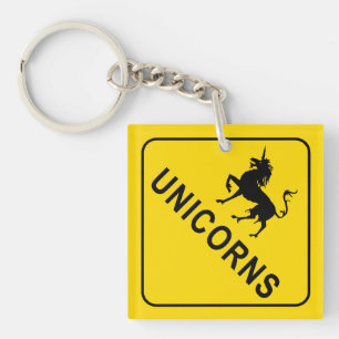 Unicorns Crossing Road Sign Key Ring