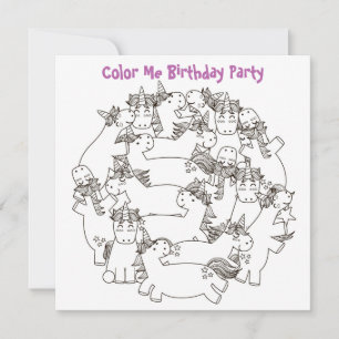 *~* Unicorns Customisable COLOR ME Birthday Invitation