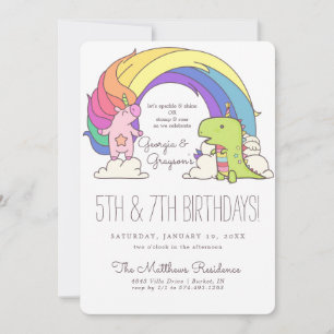 Unicorns & Dinosaurs Birthday Invitations