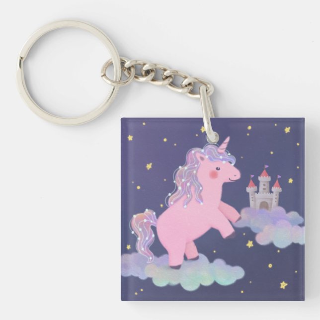 Unicorn's Dream Fantasy Illustration Key Ring (Front)