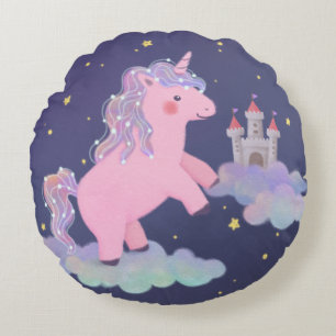Unicorn's Dream Fantasy Illustration Round Cushion