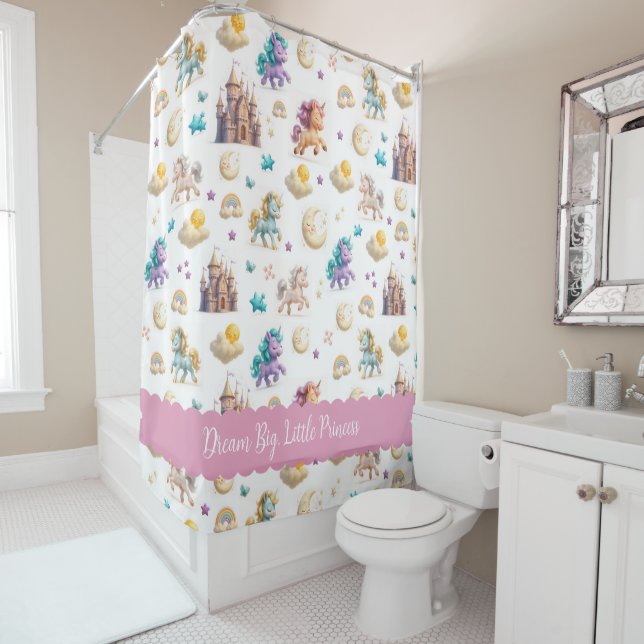 Unicorns & Fairytale Castle - Fantasy Design Shower Curtain (In Situ)